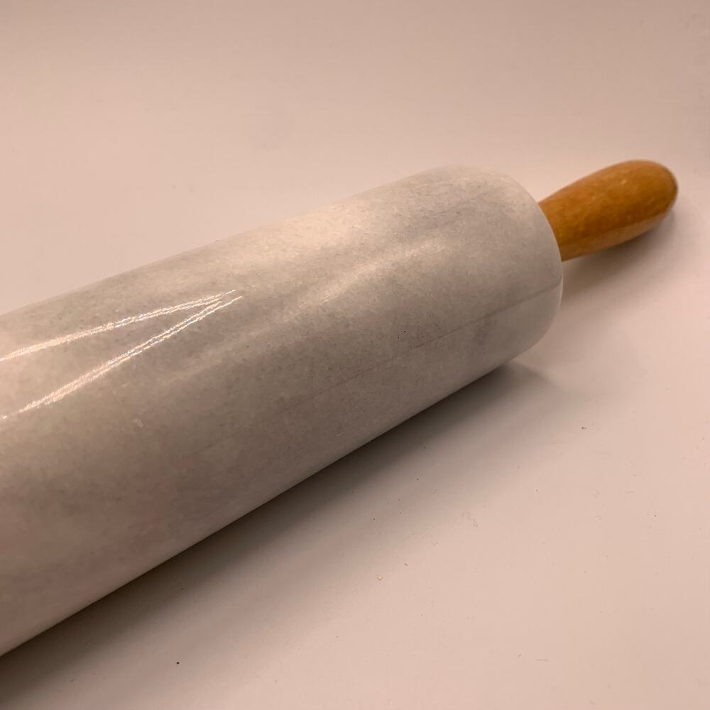 Vintage White & Grey Marble Rolling Pin Wooden Handles Heavy Pastry Baking Tool
